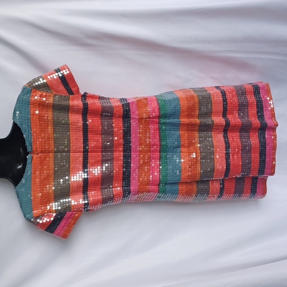 Anthropologie Corey Lynn Calter Sequin Striped Glinted Sunset Shift Dress size 2 - Picture 5 of 7